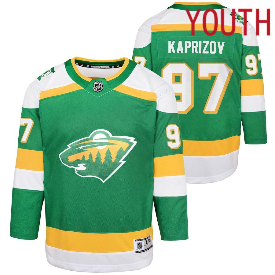 Youth Minnesota Wild 97 Kirill Kaprizov Green 2023-24 Alternate Replica Player NHL Jersey